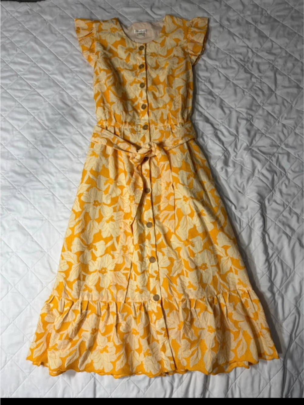 Shoshanna Yellow Floral Button-Front Maxi Dress with Tie